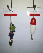 2 Wondershop at Target Fish & Bait on Hooks Blue Red Christmas Ornaments NWT