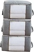 Quilt Storage Bag 3 Foldable Boxes Waterproof Cotton Clothes Organizer Light Grey