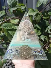 orgonite pyramid 15.5cm REAL ORGONE Dessert ROSE, Shungite, Rose Quartz,