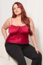 Red Satin Cami Top Ruched Bust