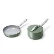 CARAWAY HOME Mini Fry+Sauce Pan Sage Non-Stick Ceramic Stovetop Agnosticd w/ Lid