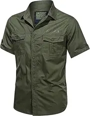 [xoxingysm] Mens Short Sleeve Military Cargo T Shirt Button Down Army Tactical Solid Shirt Summer Outdoor Fishing Camping Top