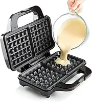 GLOBAL GOURMET Square Waffle Maker Iron Machine 1000W I Electric I Non-Stick Coating Mould I Deep Cooking Plates I Recipes Included via Email