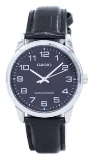 Casio 3h Silver Black Leather Black MTP-V001L-1BUDF Leather Mens Watch