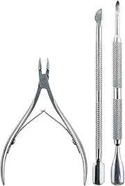 Cuticle Nipper with 2 Cuticle Pusher, 3Pcs Stainless Steel Cuticle Cutter Set, Nail Cuticle Pusher Spoon Remover Cutter Nipper Clipper Nail Scissors, Nail Trimming Tools, Manicure Tools
