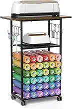 ikkle Rolling Craft Storage Cart, 3 Tier Heat Press Table with 36 Vinyl Roll Holders, Craft Organizers Compatible with Cricut Machines, Crafting Table Organization with Wheels for Craft Room