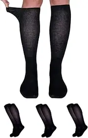 [OLEXO] Knee Socks without Rubber - 3 Pairs for Men & Women - Long Socks for Diabetics & Swollen Feet - Comfort Waistband Without Pressure - Black - Sizes 35-50