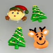 4PC CHRISTMAS TREE LIGHTS BULBS ELF DEER FLAT BACK RESINS 4 HAIRBOW BOW CENTER