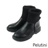 在飛比找momo購物網優惠-【Pelutini】保暖休閒真皮拼接拉鍊半襪靴 黑色(337