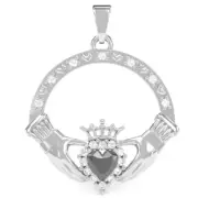 Black Onyx Diamond Claddagh Pendant In 14k Solid Gold
