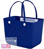[SVETOR] Large Rubber Tote Bag-Waterproof Washable Travel Tote Bag with Zipper Pocket for Sports,Pool, Beach,Market. Durable Lightweight Beach Bag Handbag., Blue, X-Large