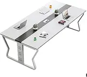 HOLGVE Conference Room Table, Small Meeting Desk for 4 People, White Wood Computer Seminar Desk, for Home Office, Small Space Training Tabl
