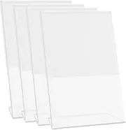 piuryue 5x7In, 4 Pack Clear Plastic Sign Holder Sign Display Holder with Hidden Slanted Back, Flyer Document Paper Display Stand