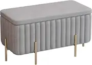 Ottoman Storage Benches Shoe Bench Nordic Bedroom Storage Bed End Stool Simple Metal Foot Long Shape Shoe Bench Cloakroom Dressing Stool Folding Storage Chest Footstool(Color:Gray)