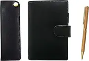 Eco B7 Cowhide Leather Mini Notebook and Horizontal Hook Pen Case Black 368 Wooden Shaft Hard Maple Rotating Ballpoint Pen Set T23-LS002B-NK01B-368
