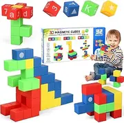 32PCS Magnetic Blocks Toys for Toddler, Montessori Toys for Kids 3+, STEM Educational Learning Creativity Magnet Building Set, Magnet Puzzle Cube Homeschool Preschool Kindergarten