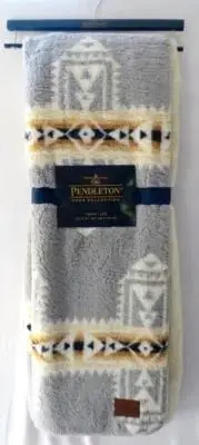 New Gray & Gold Aztec Pendleton Sherpa Fleece Crossroads Southwest Throw Blanket