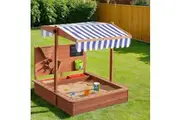 Keezi Kids Sandpit Wooden Canopy Sandbox With Cover Funnel Outdoor Toys 110cm