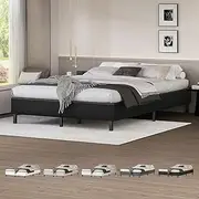 ALFORDSON Bed Frame Base Double Size with PU Leather Upholstery, Bed Platform Foundation Without Headboard for Mattress Topper, Basel Black