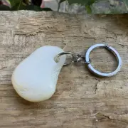 Hotan White Jade Pebble Keychain Nephrite Jade Stone Specimen Hetian China