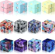 12 Pieces Infinity Cube Mini Fidget Blocks Mini Infinity Cube Desk Toy Sensory Tool Fidget Blocks Magic Puzzle Flip Cube for Teens Adults Birthday Favors (Star and Macarons)