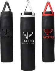 Jayefo Sports Punching Bag - Hanging Boxing Bag for MMA, Karate, Judo, Muay Thai, Kickboxing, Self Defense Training for Training at Home or Gym - Unfilled Heavy Bag 70 to 100 lbs - Black