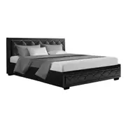 Bed Frame PU Leather Gas Lift Storage - Black King