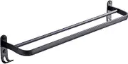60 cm Wall Mount Black Towel Rack Aluminum Double Rod Towel Bar with Hook for Home Hotel Bathroom Shower Accessories Towel Rack