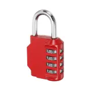 3" Long 4 Digit Combination Padlock, Zinc Alloy Resettable Lock, Red