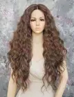 Light Brown/Blonde Long Wavy Curls Heat OK Lace Front Human Hair Blend Wig EVEW