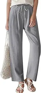 Linen Pants for Women Summer Lightweight High Waist Baggy Pants Loose Fit Comfy Straight Leg Trouser with Pockets