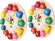 JUMPLAWN 2pcs Wooden Shape Sorting Penguin Clocks Number Puzzle Animal Wood Clocks Toy for Learning Early Educational Toys