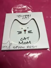Pavilion Blobby Cat, Cat Spoon Rest " Cat Mom", 5", White NEW!