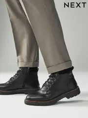 Black Leather Apron Toe Zip Up Boots (B42262) | $70