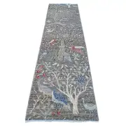 2'7"x9'8" Shingle Gray Birds Paradise Hand Knotted Runner Oriental Rug G89055