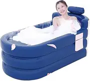 Rukjmqi Blow Up Bathtub Adult - Foldable Family Bathroom SPA Tub | Portable Inflatable Bathtub with Bath Pillow Lumbar Support Side Storage Pocket for Adults, Outdoor & Indoor SPA Tub
