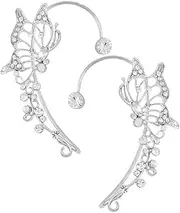 [KALLORY] 1 Pair Butterfly Earrings Ear Bone Clip Ear Cuff Silver Non Piercing Ear Clip Butterflies Earrings Non Piercing Ear Cuff Girl Earrings Ear Hook Alloy Wild Miss