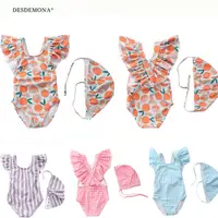 在飛比找蝦皮商城優惠-兒童泳衣女 寶寶條紋飛邊泳衣女童連身ins韓國嬰兒女孩可愛泳