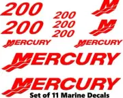 (11pc) Set of 200 Hp Mercury outboard boat cowling decal set custom color choice