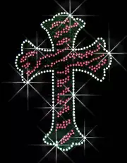 LEOPARD ZEBRA PINK CROSS RHINESTONE TRANSFER HOT FIX