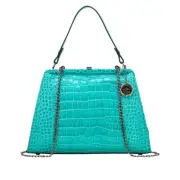 Patricia Nash Bonifati Leather Frame Bag Crossbody Purse Aqua Croc 2 Straps NWT