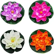 4pcs Floating Flowers,Artificial Water Lily Foam Lotus Flower Pond Decor for Pond Patio Garden Pool Decoration Summer Fountain Small Ponds 10cm 4 Colors