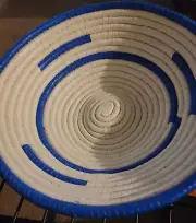 Handmade African Woven Baskets Recycled plastic. Blue and white.