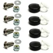 4 License Plate Frame Bolts & Black Smooth Caps - Lic Fastener Screws