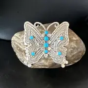 Adjustable Womens Turquoise Navajo Sterling Silver Butterfly Ring Size 7 16171