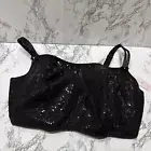 Cacique Black Sequin Cami Bra Women's Size 38DDD Bralette For Sheer Shirt Sexy