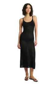 Onia Textured Linen Sweater Scoop Maxi Dress in Black at Nordstrom, Size Small