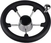 11" Marine Boat Steering Wheel ，5 Spoke Stainless Steering Wheel with Knob and Black Foam Grip