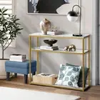 Oikiture Hall Console Table Metal Hallway Desk Entry Display Wh&GD Furniture
