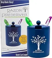 The Razor Preserver - Attractive Razor Jar with Cleaning Brush and Charcoal Moisture Absorber. Extend the Life of your Razor Blades! Stores 2-3 Razors. Keep Razors Sharp, Clean & Dry